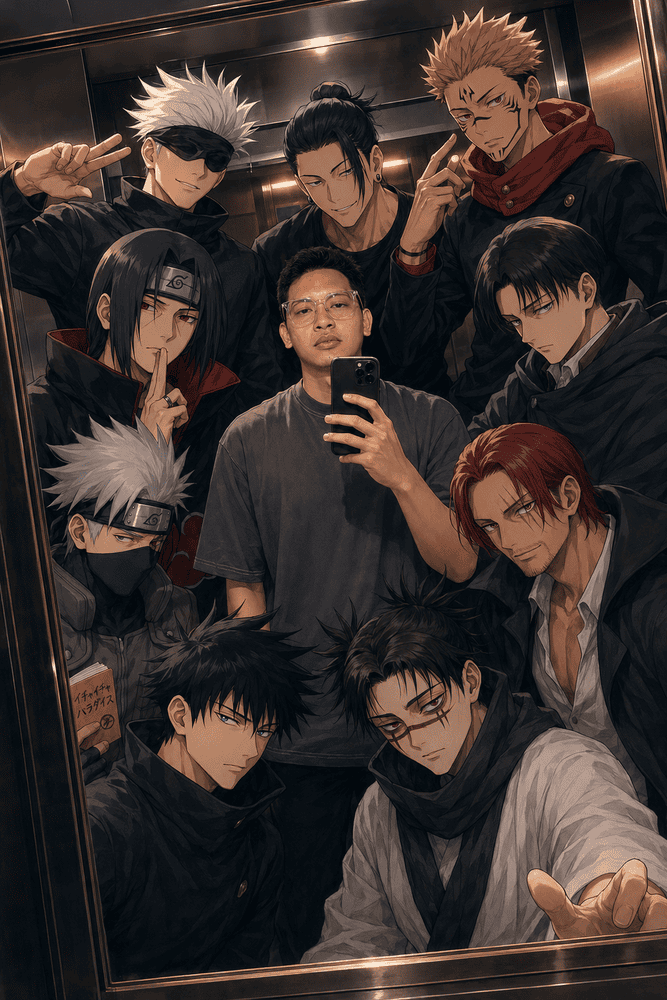 Prompt Foto Elevator Bareng Teman AI
