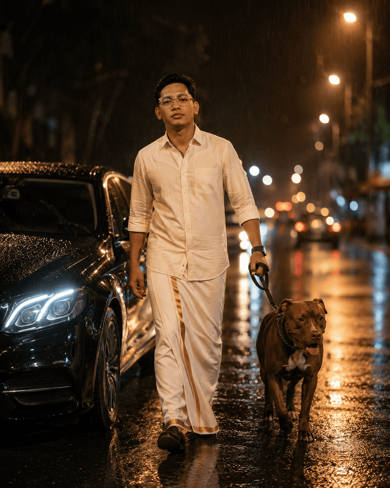 Prompt Berjalan Bersama Anjing Malam Hari AI